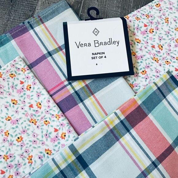 New Vera Bradley Napkins Set 4-pc Plaid Floral - Picture 2 of 2